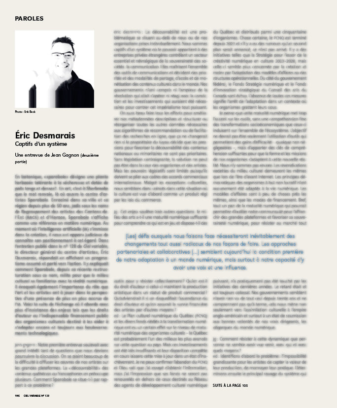 CV129 - Éric Desmarais, Sporobole – Interview with Jean Gagnon