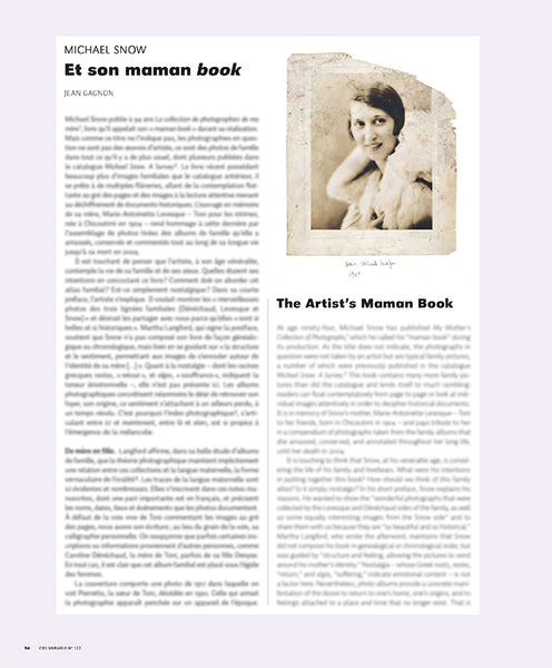 CV122 - Michael Snow, The Artist’s Maman Book — Jean Gagnon